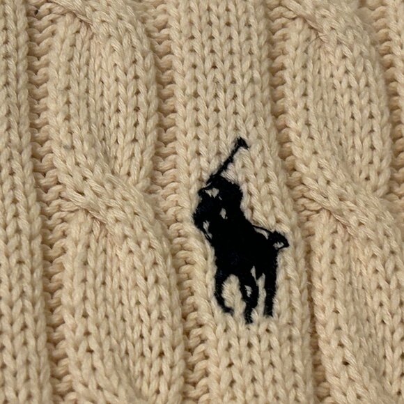 RALPH LAUREN Sz XL Cream Cable Knit with Embroidered Logo Zipper Sweater - Picture 4 of 7